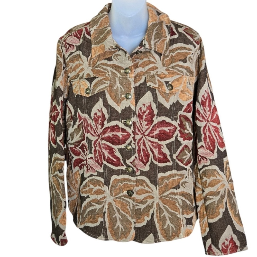 Laura Ashley Womens Grandmacore Cottagecore Jacket Size Large Fall Leaves Cabin